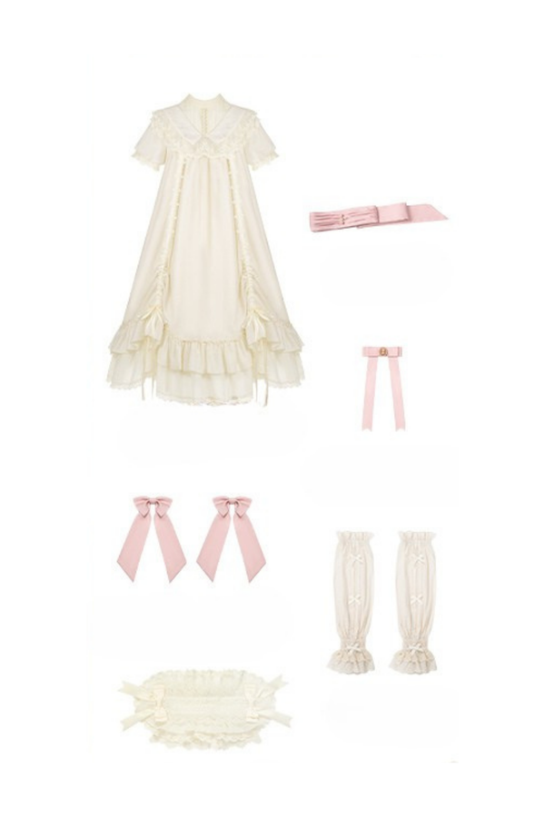 【予約商品】ローズフリルロリータドレス+ドレス＋ベルト＋ブローチ＋リボン＋ヘッドバンド＋スリーブ