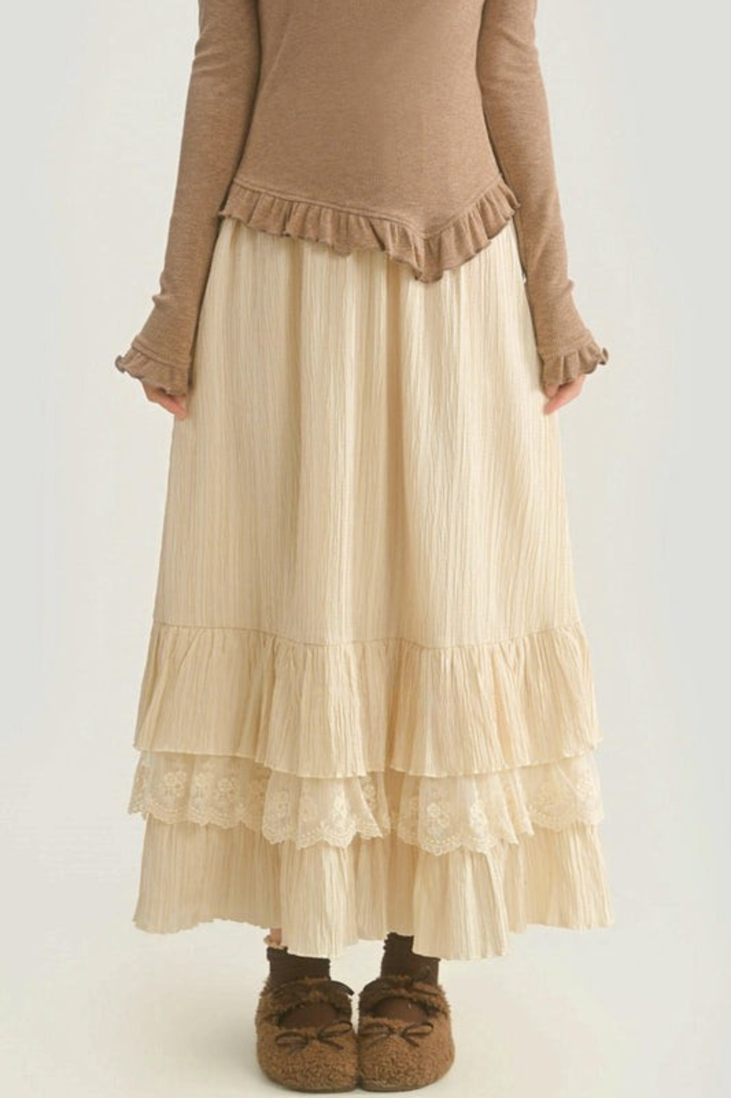 レイヤードレースハイウエストスカート