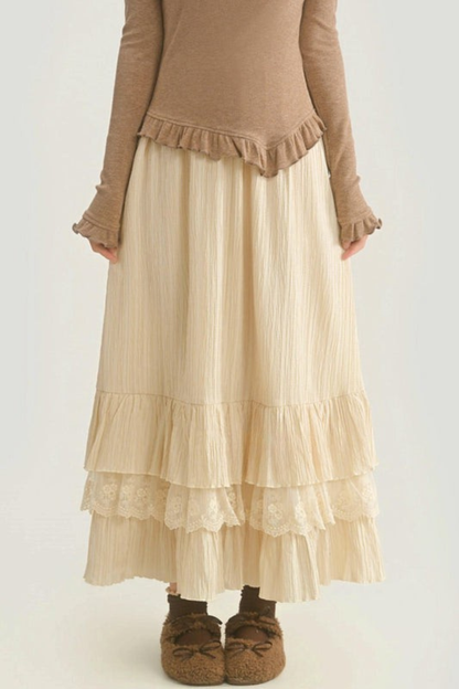 レイヤードレースハイウエストスカート