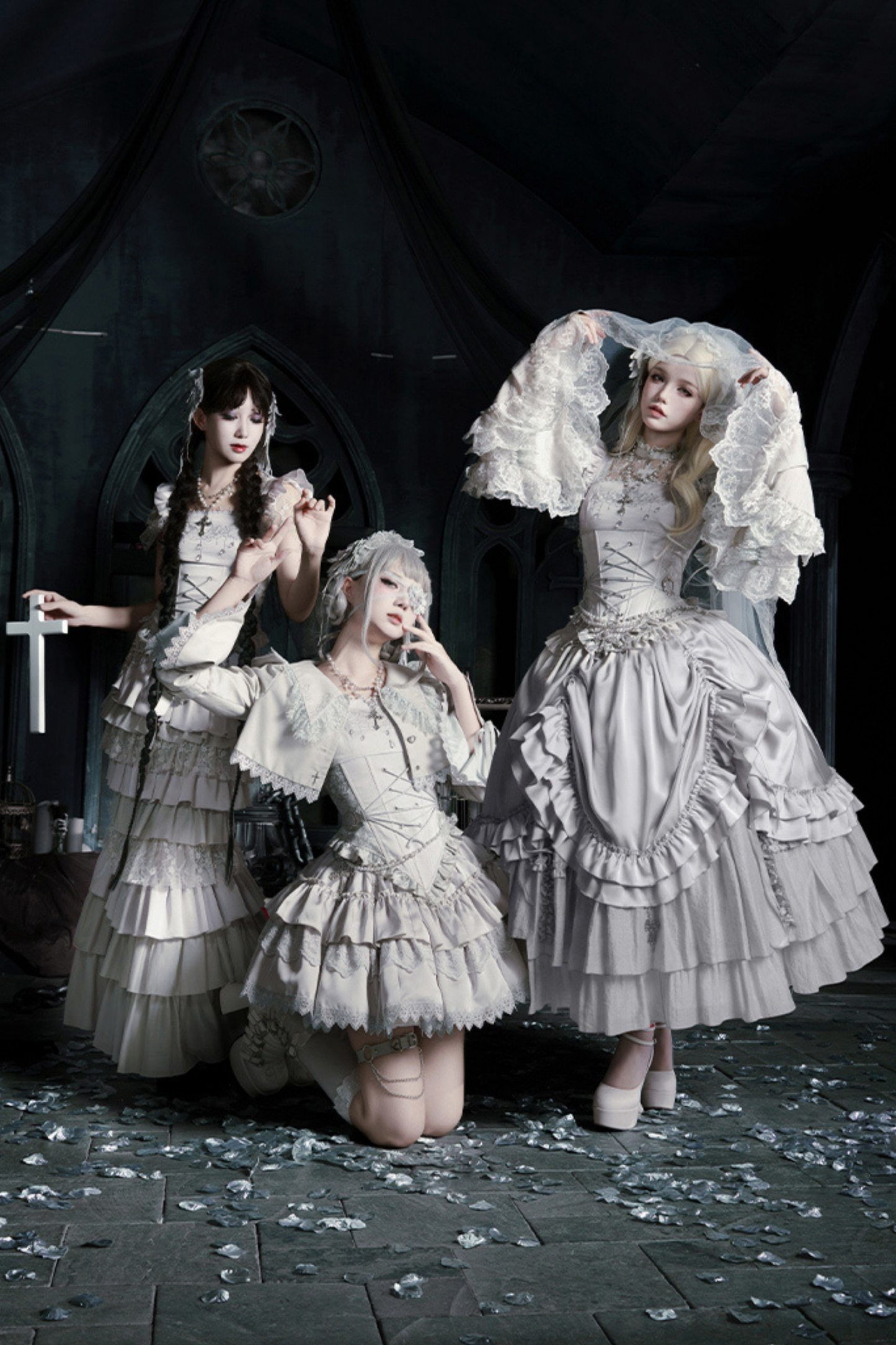 ゴシックロリータスカート+コルセット+ベール+ネックレス+ウエストチェーン