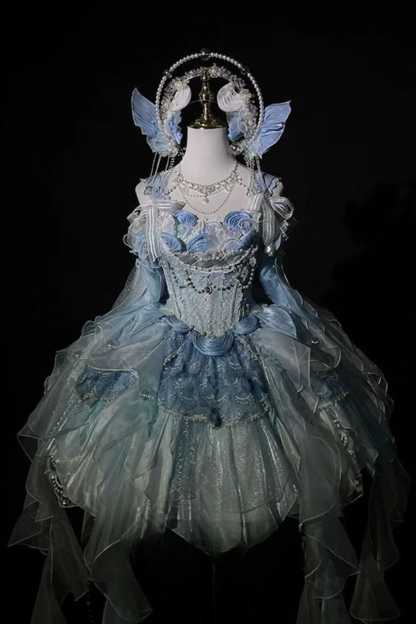 Mermaid Chiffon Lolita Dress + Crown + Headband + Sleeves