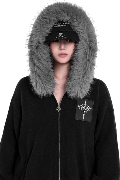 ファーフードルーズポイントクロスジップパーカー