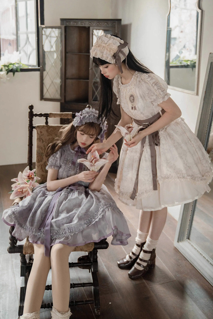 French Elegance Floral Lolita Dress + Badge + Headband + Headband