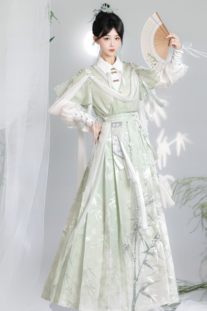 Forest Roman China Top + Outerwear + Skirt