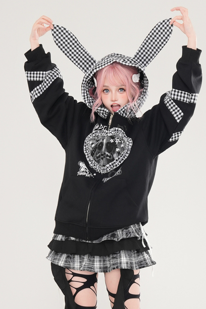 Rabbit Ear Check Hooded Cardigan