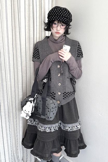 Dot Sleeve Y2K Top + Flare Skirt