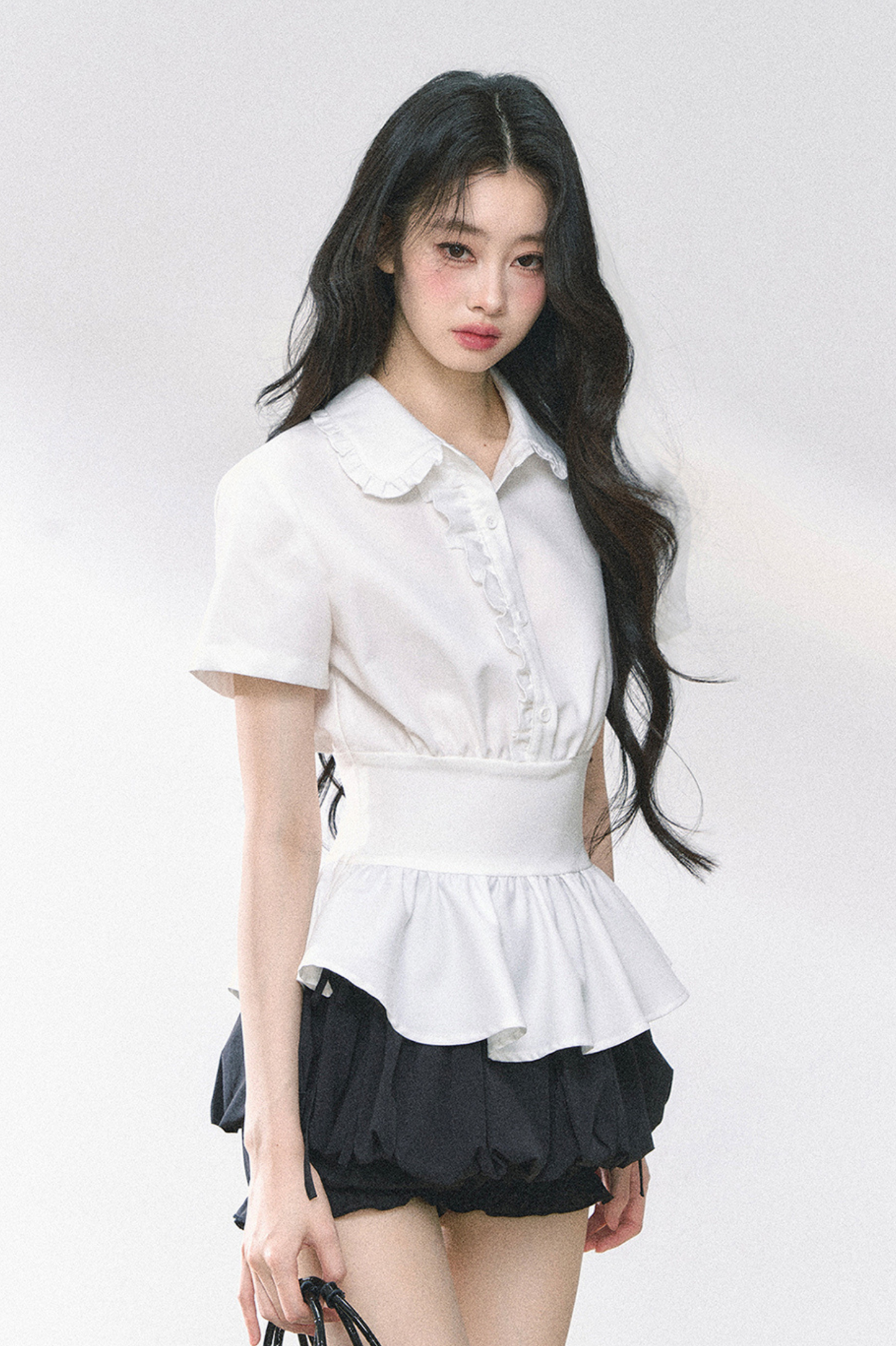 ピュアホワイトフレンチペプラムシャツ