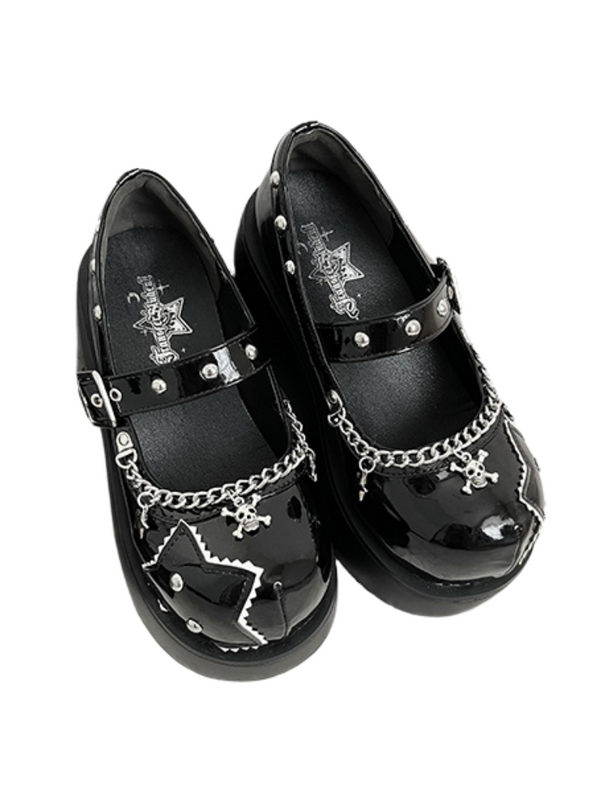Star Denim One Buckle Round Toe Punk Platform Shoes