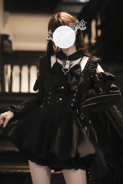 Ribbon Dark Ruffle Dress