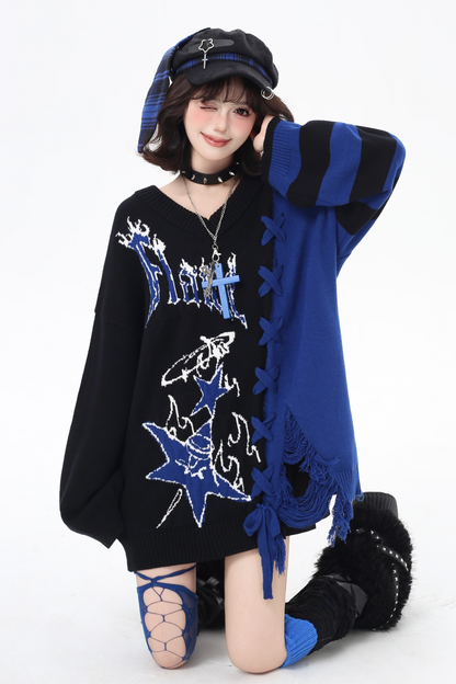 ダークストラップデザインルーズセーター