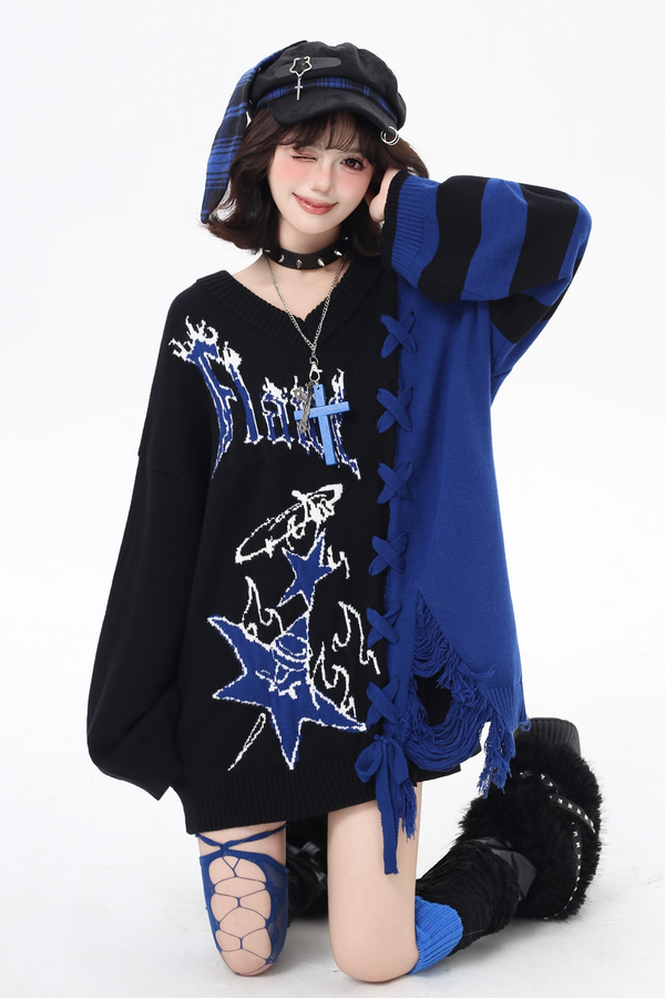 ダークストラップデザインルーズセーター