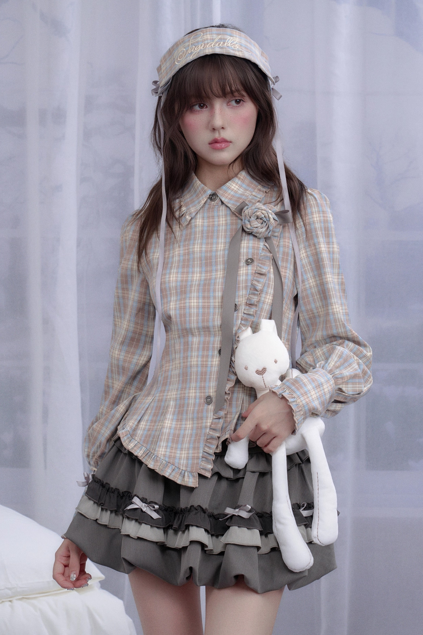 ローズガーデンガールチェックシャツ+ヘアバンド