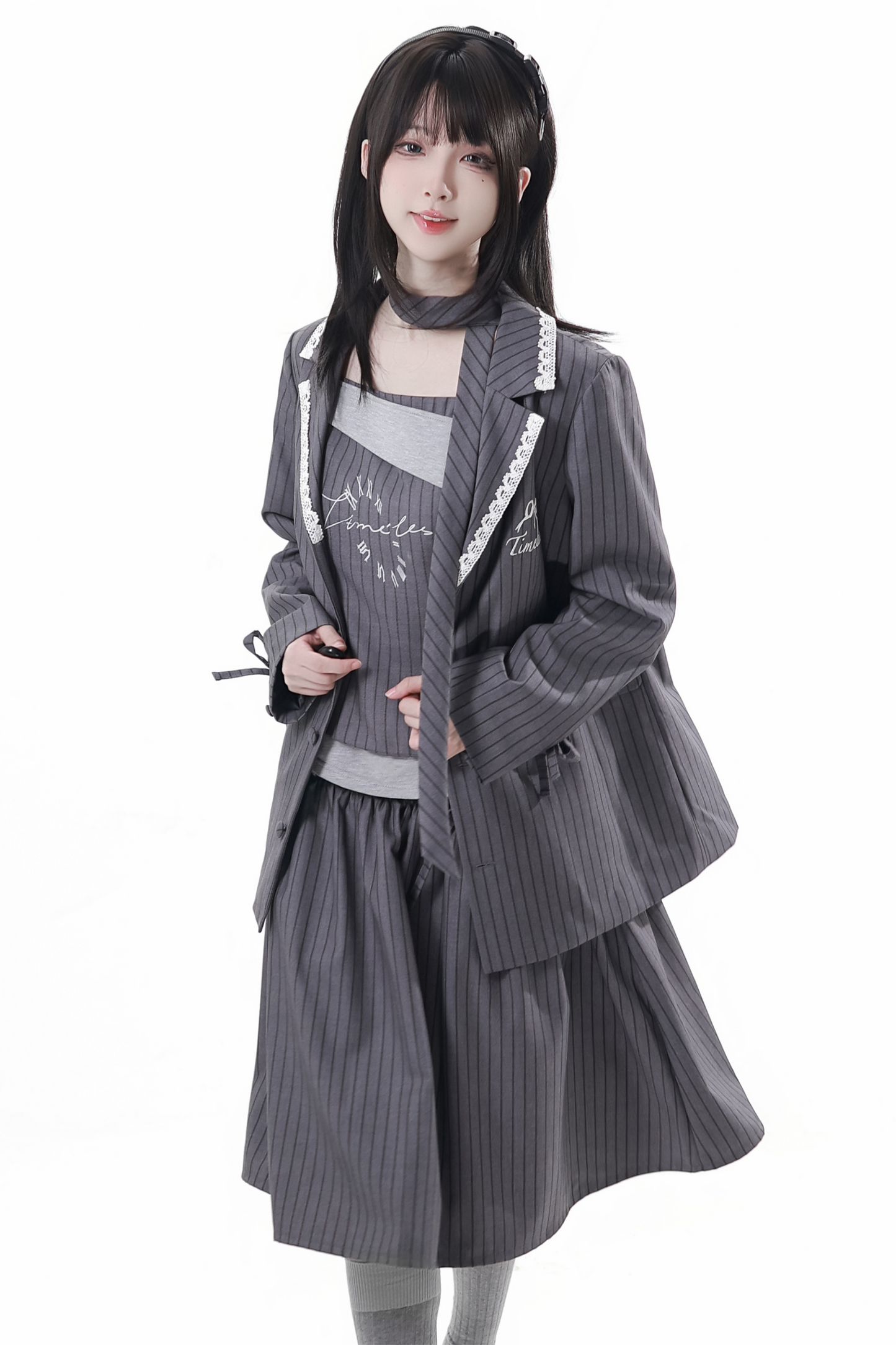 モードアカデミージャケット+アシメトップス+キャミソール+スカート+スカーフ