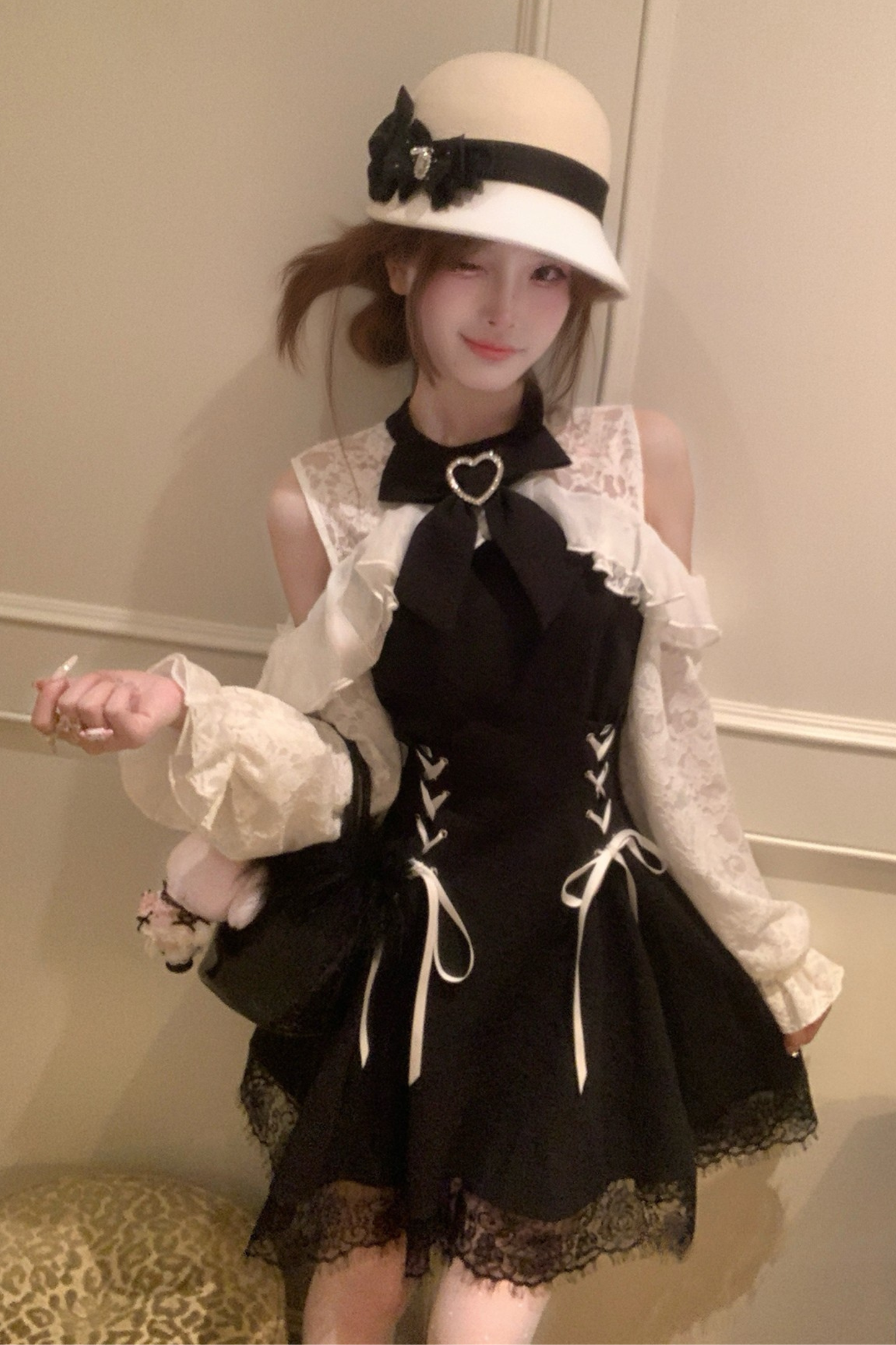 Lace-up off-the-shoulder dress