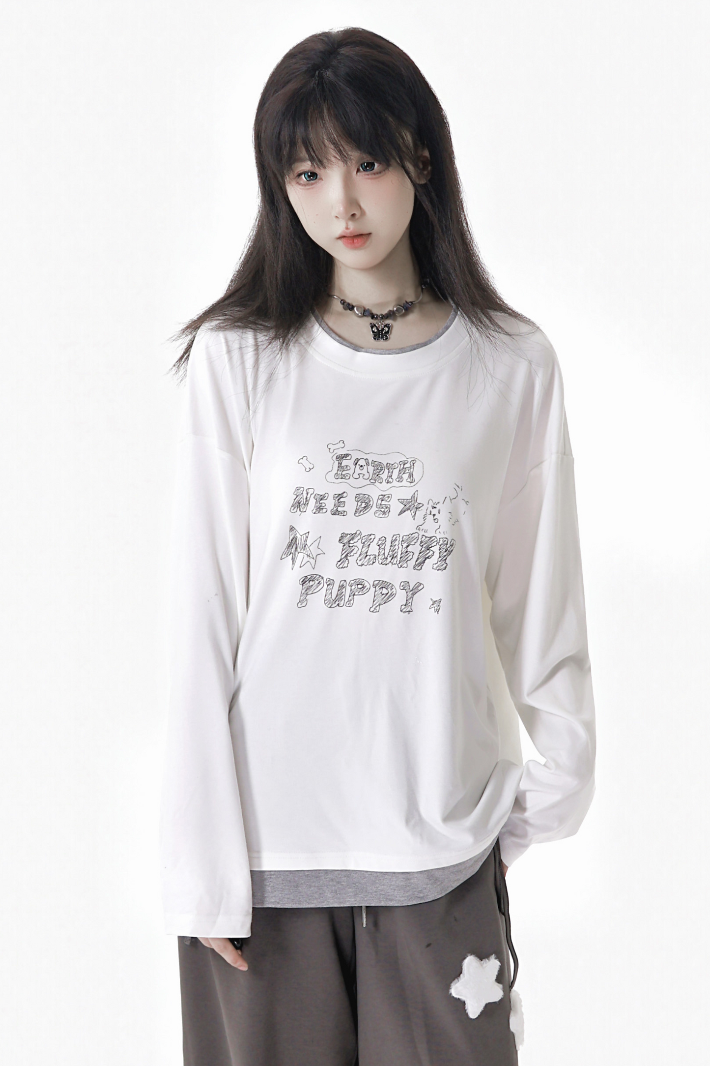 バイカラーパッチワークトップス