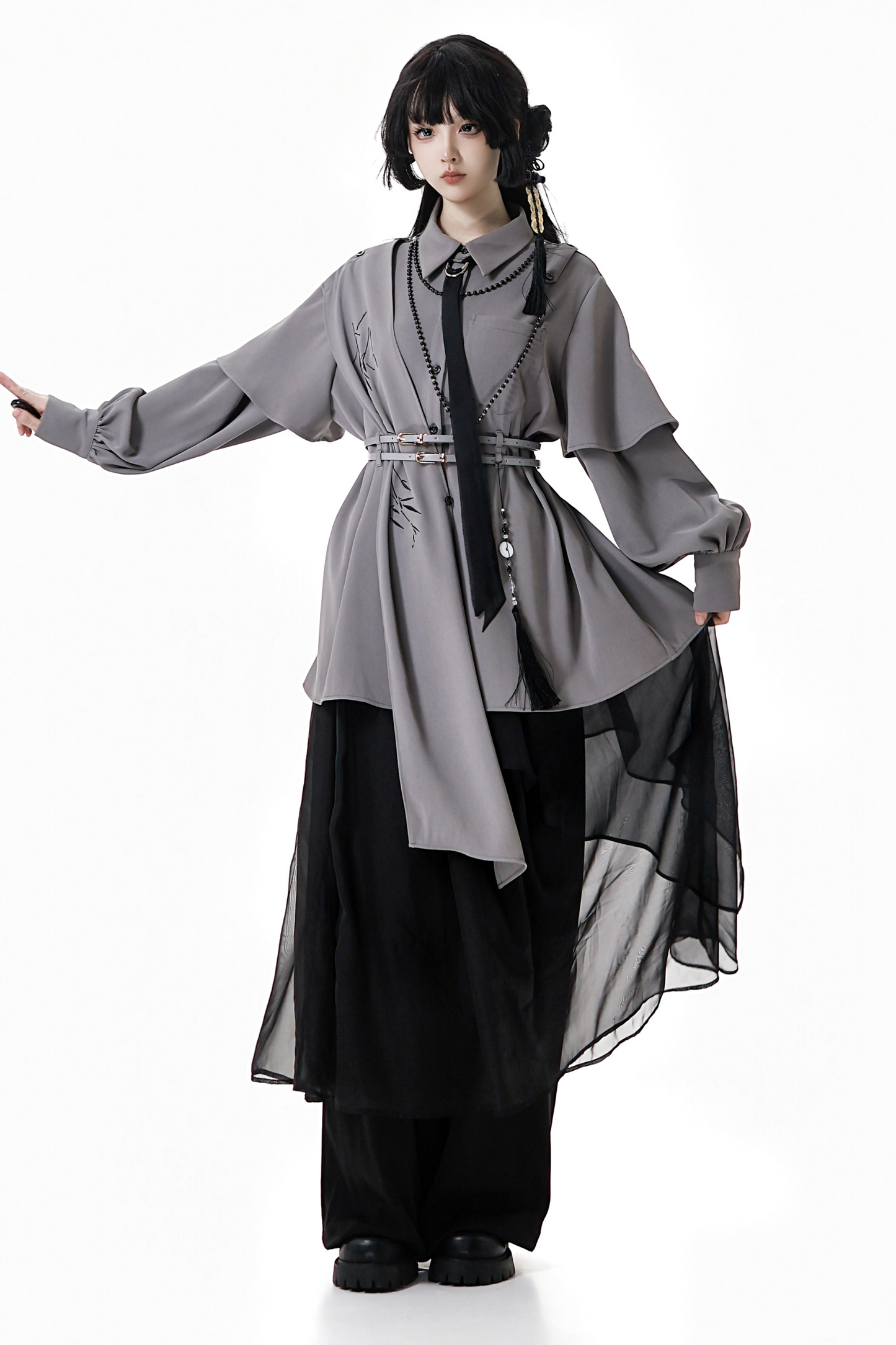 China Top + Chiffon Pants + Corset