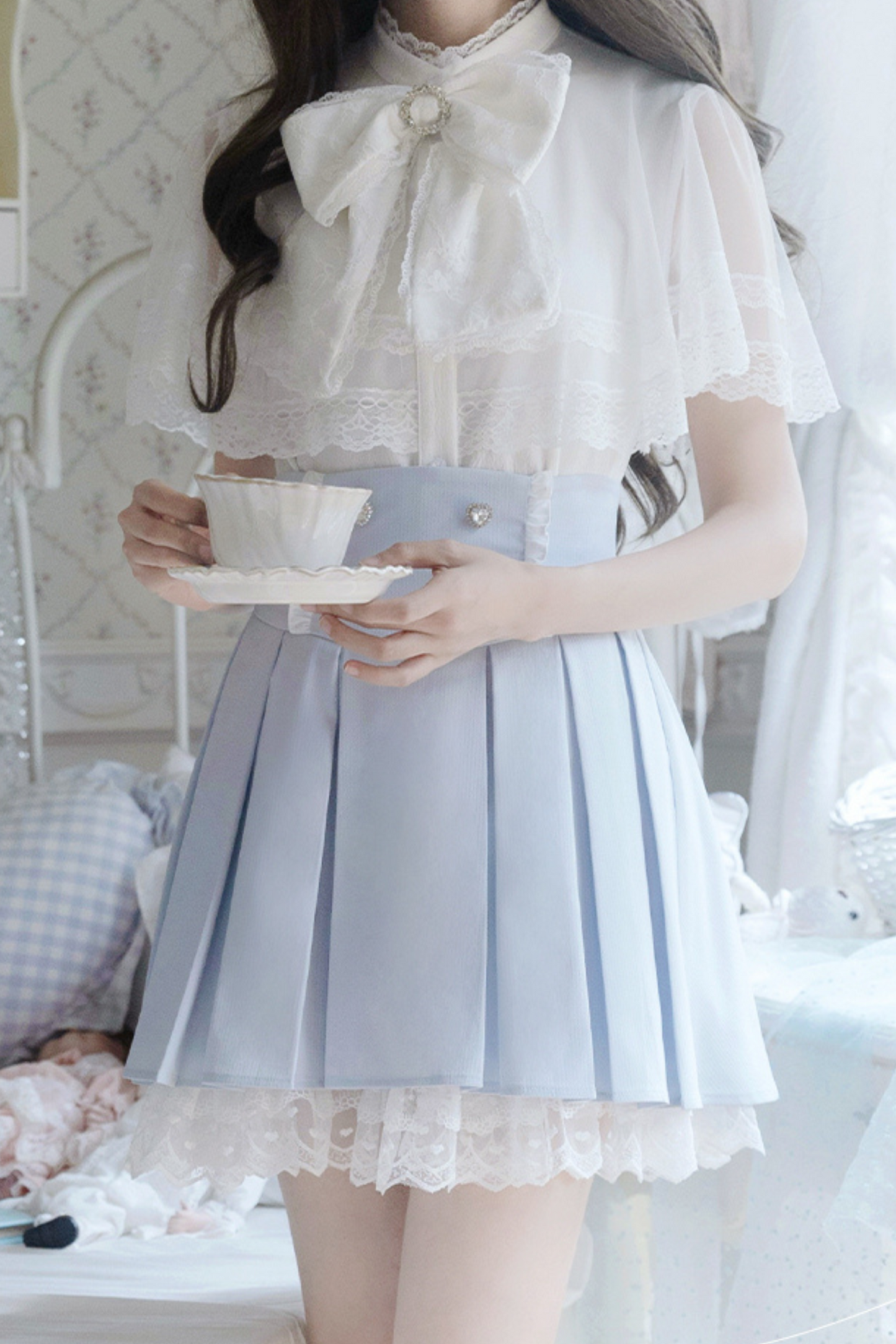 Elegant cape blouse + flared skirt