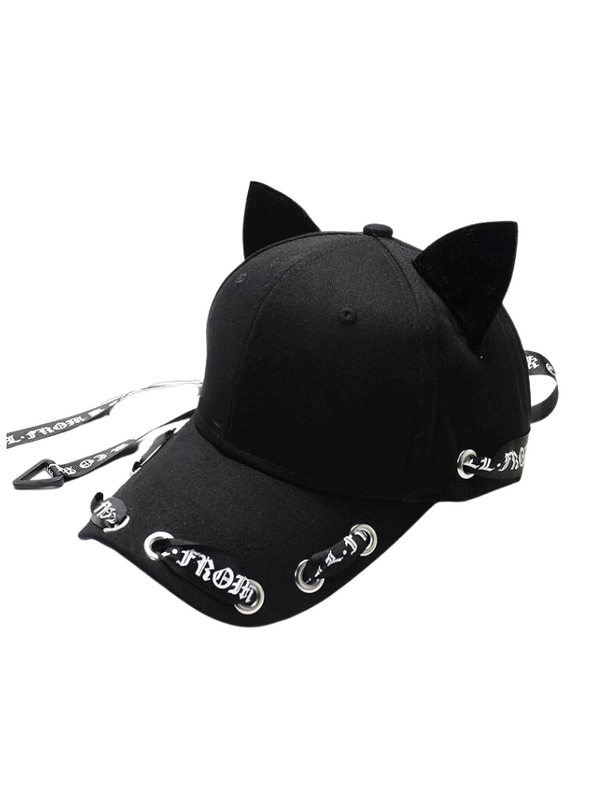 猫耳ロングロゴリボンストラップ付きキャップ