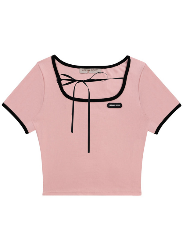 American bow ribbon design square collar top