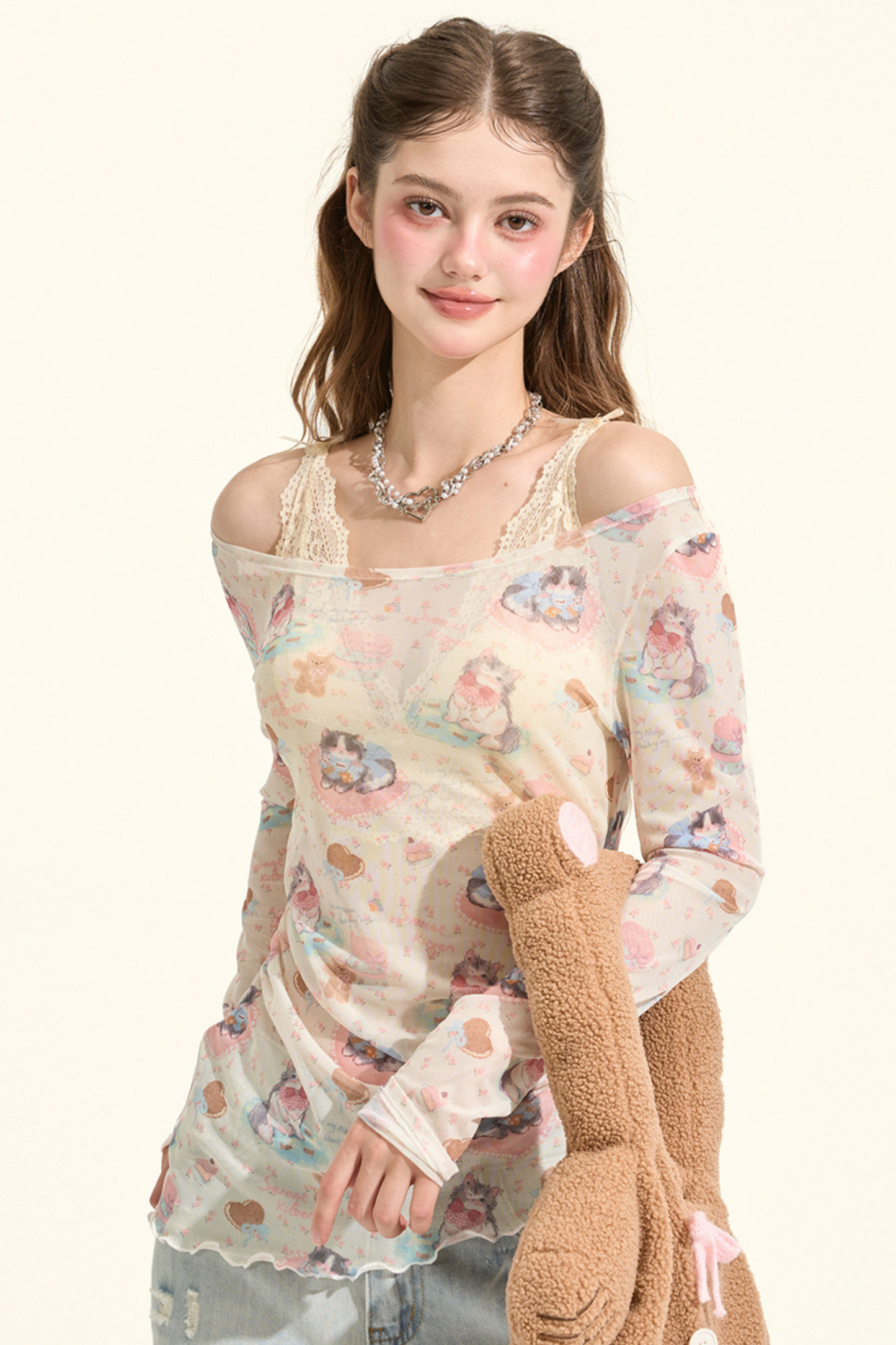 ミルクミャオパーティーメッシュトップス