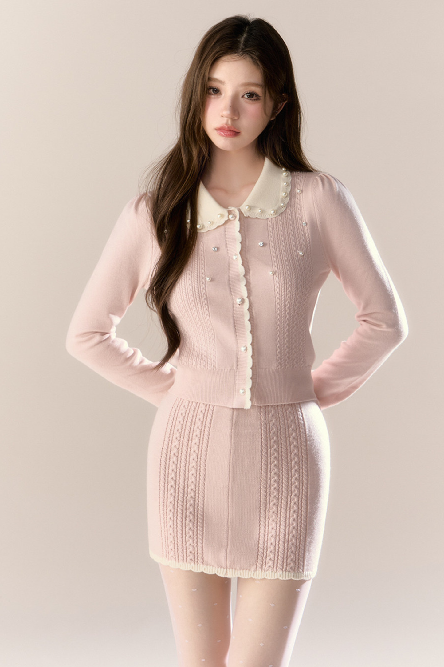 スイートフレンチニットトップス+タイトスカート