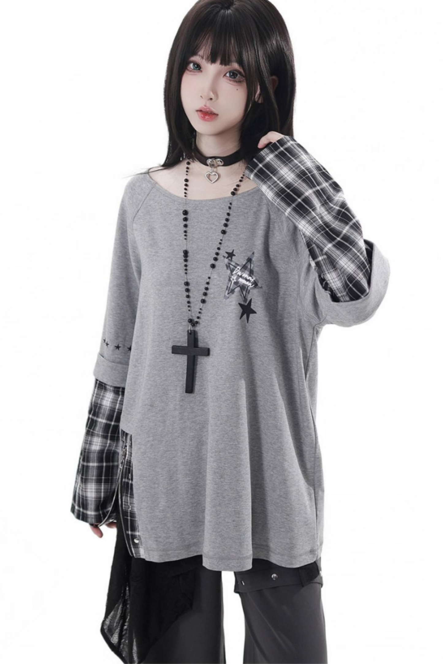 チェックデザイントップス+アシメトップス+パンツ+スカート+ベルト