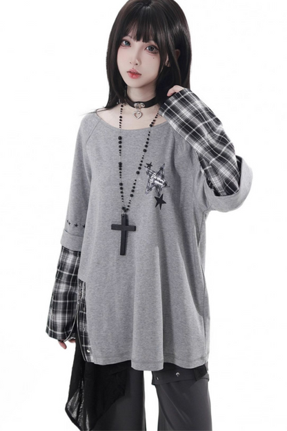 チェックデザイントップス+アシメトップス+パンツ+スカート+ベルト