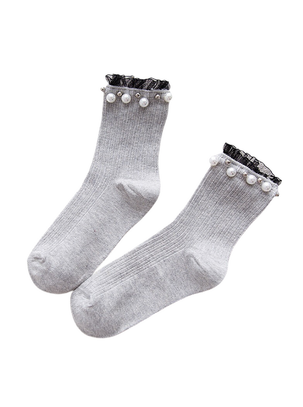 pearl tulle short rib socks