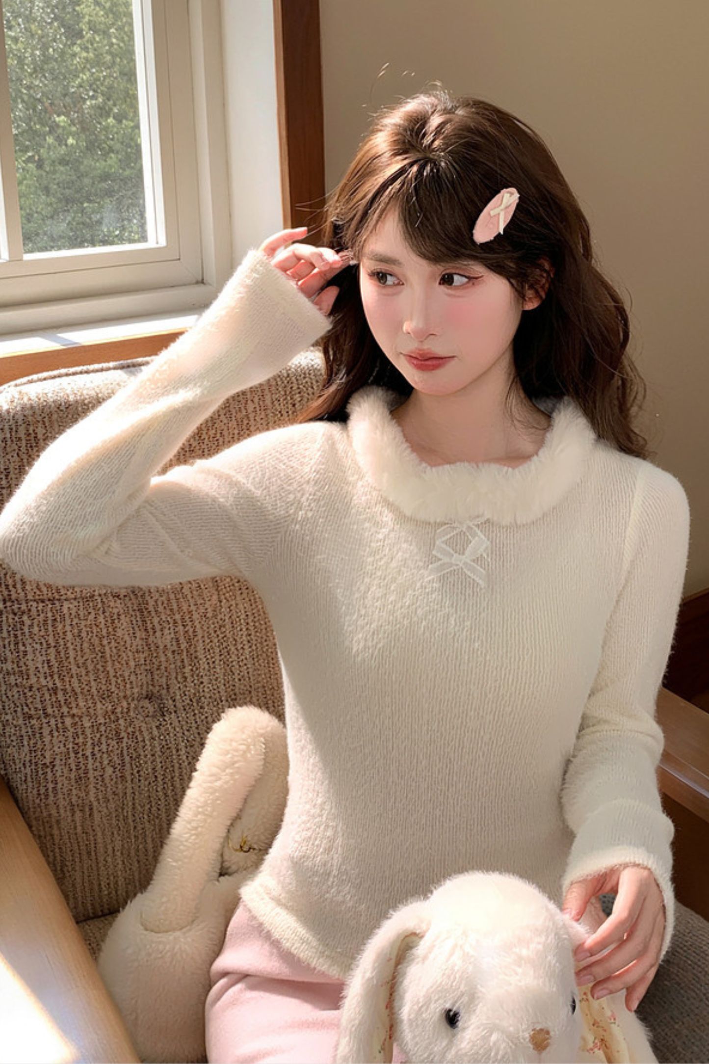 スイートリボンファーニットトップス