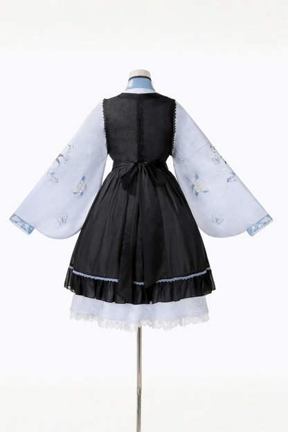 チャイナプラムブロッサムドレス+エプロンスカート