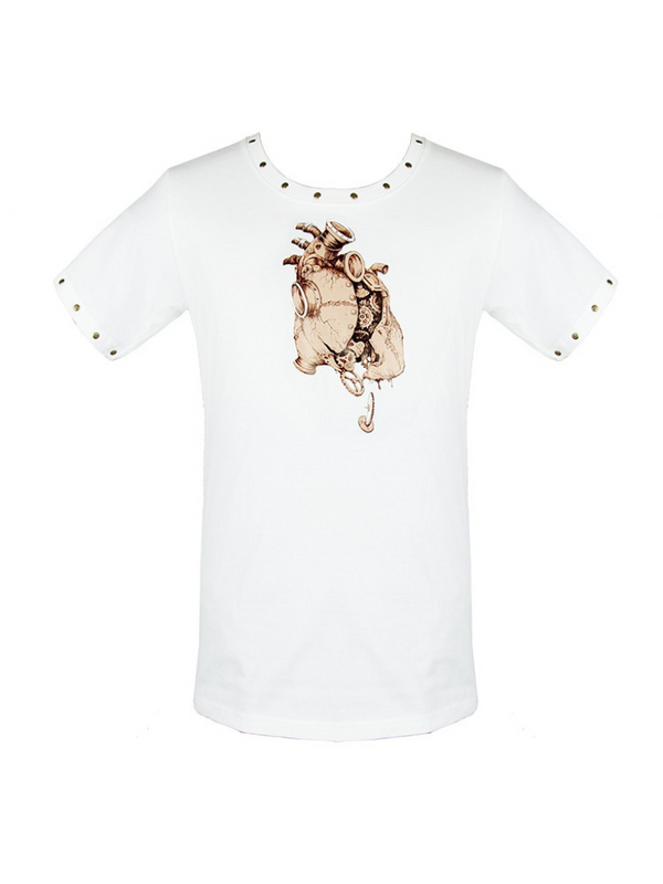 Steampunk Rivet Gear Mechanical Heart Print T-Shirt