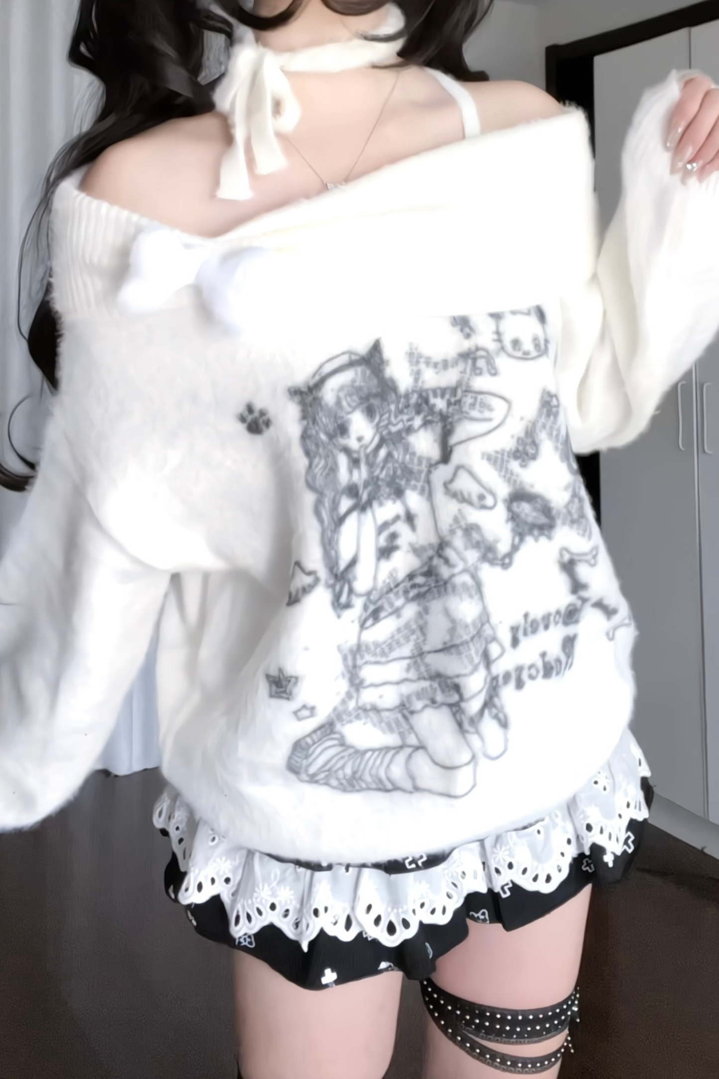 Bone Girl Print One Shoulder Top