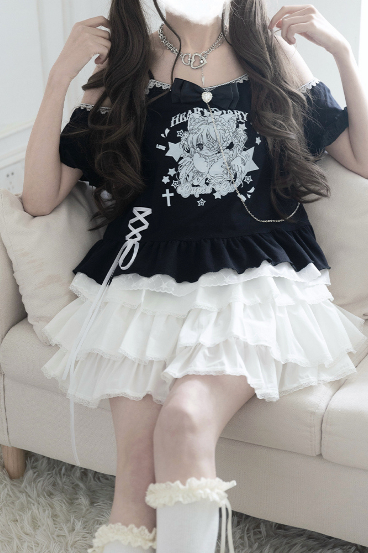 ソフトブラックキャットガールトップス＋ケーキスカート