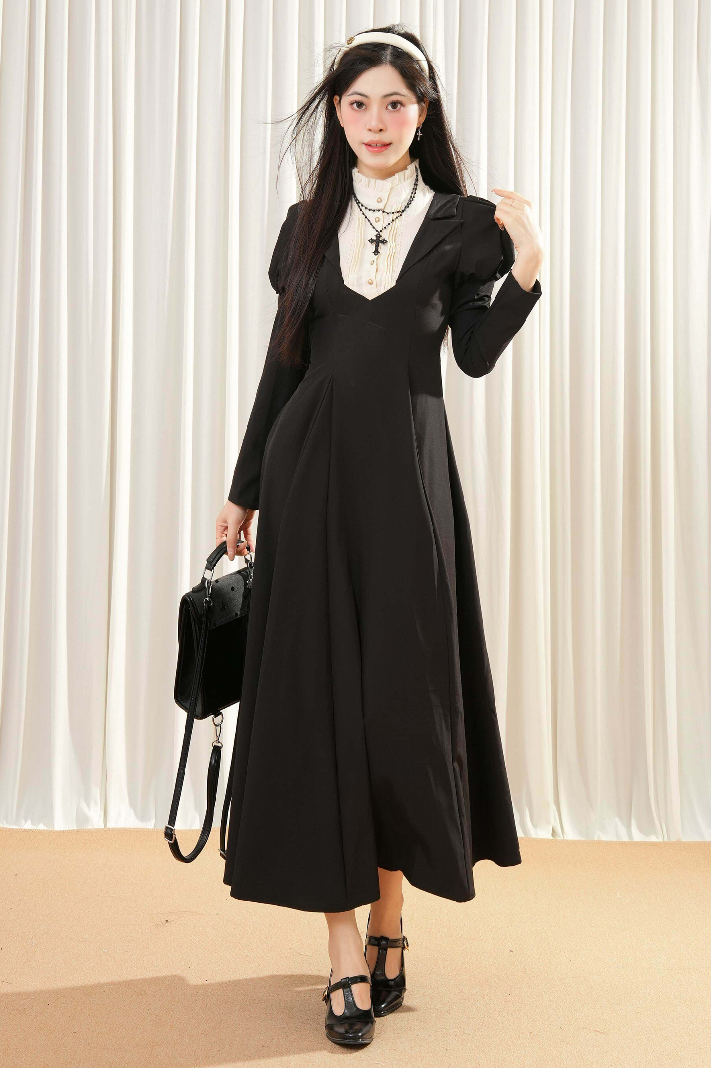 ダークメイドパフスリーブロングドレス