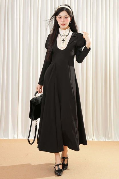 ダークメイドパフスリーブロングドレス