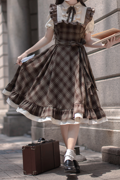 レトロチェックフレアワンピース＋リボンタイ