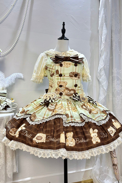 ベアティーパーティーロリータドレス+ジャンパースカート+シャツ+カチューシャ+ブローチ+エプロン