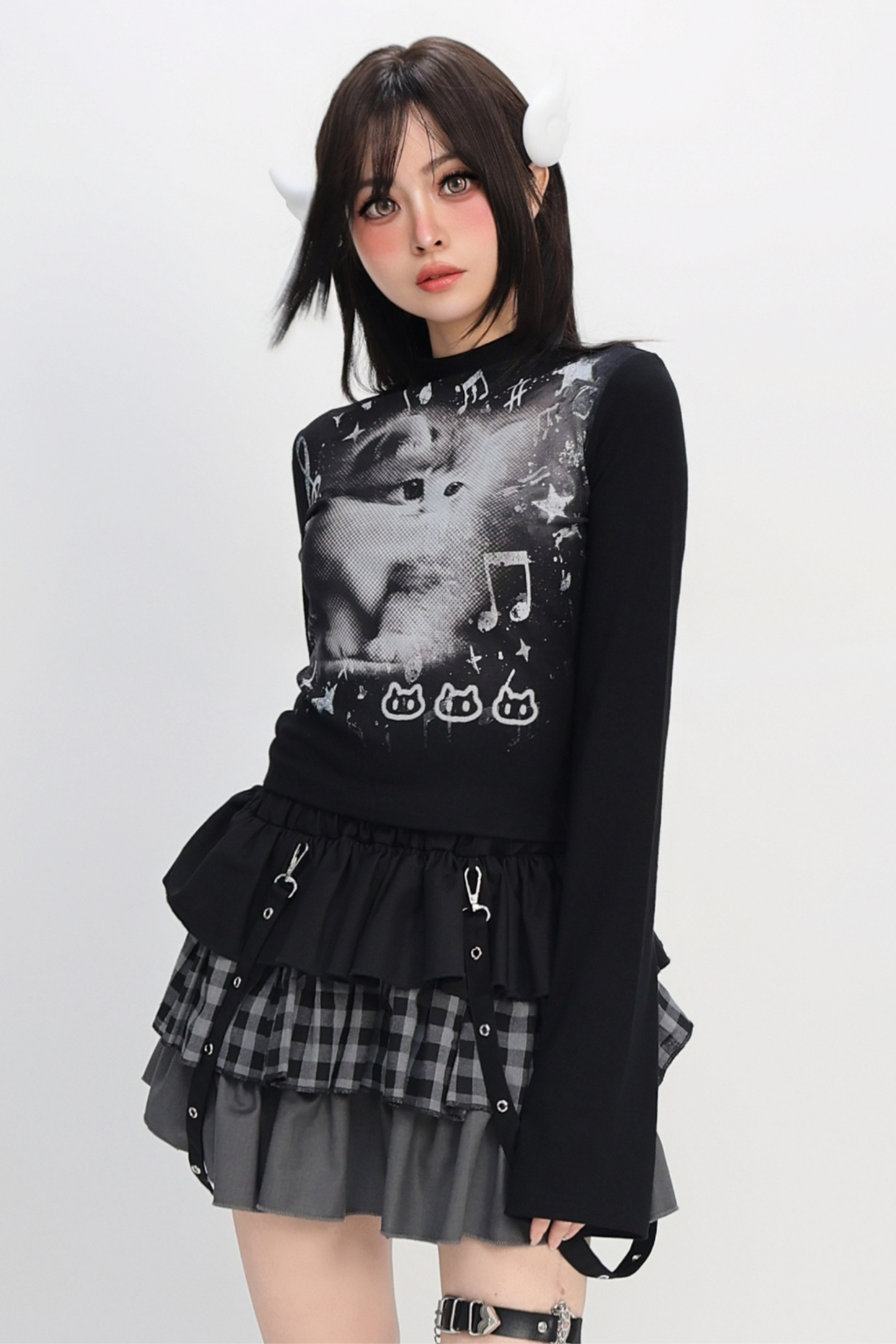 Y2Kタートルネックキャットトップス