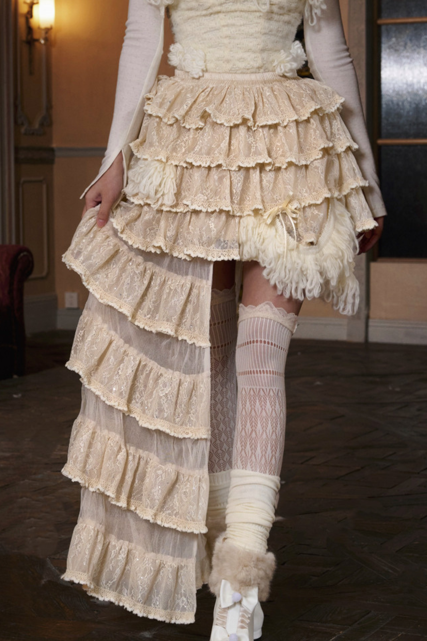 ナイトパーティーゴシックレースケーキアシメスカート