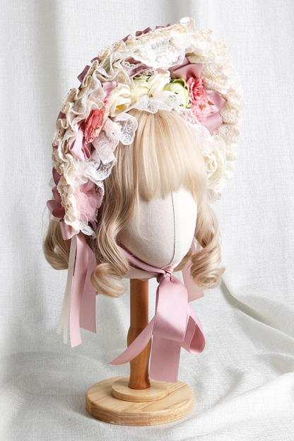 カントリーブーケロリータボンネット+フラットハット+クリップハット+ヘアバンド