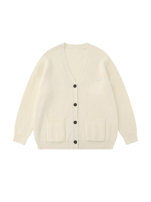 Cream Blue Loose Ribbed Knit Cardigan