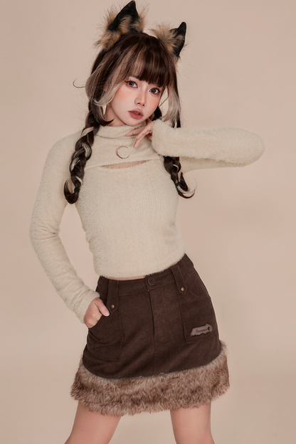 イミテーションミンクスリムニット