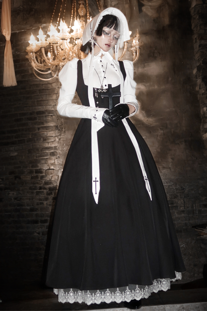 ゴスロリータスプリットブラウス+サスペンダースカート