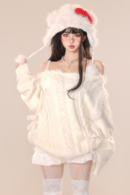 スノーベルベットオフショルダーニット