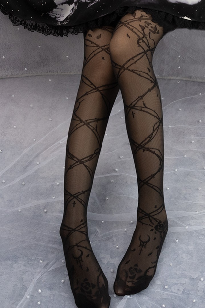 Sheer lace-up Lolita tights