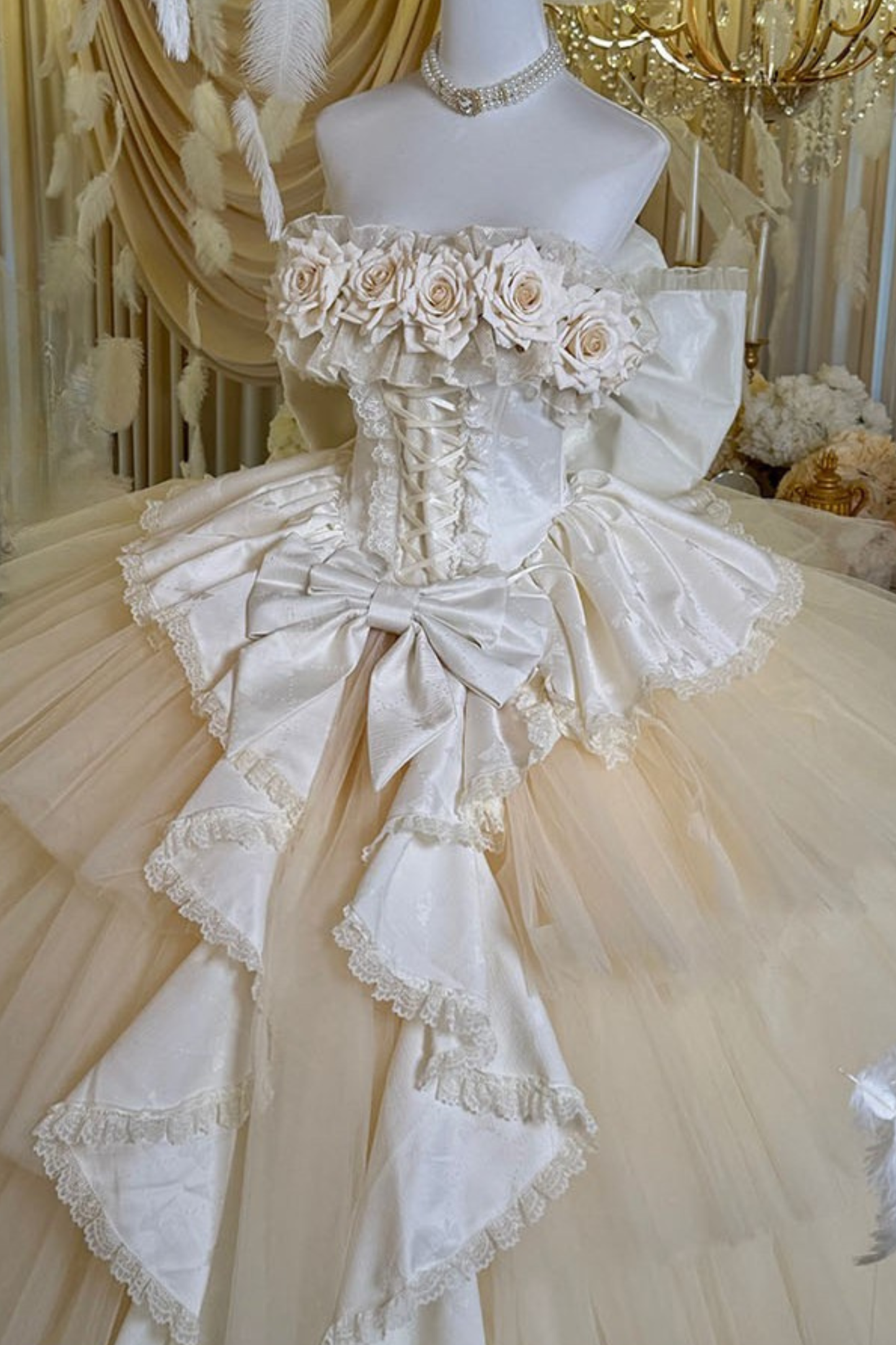 [예약상품] 4월 4일 예약마감]애프리콧 웨딩 로리타 원피스+숄+소매+리본 테일+베일