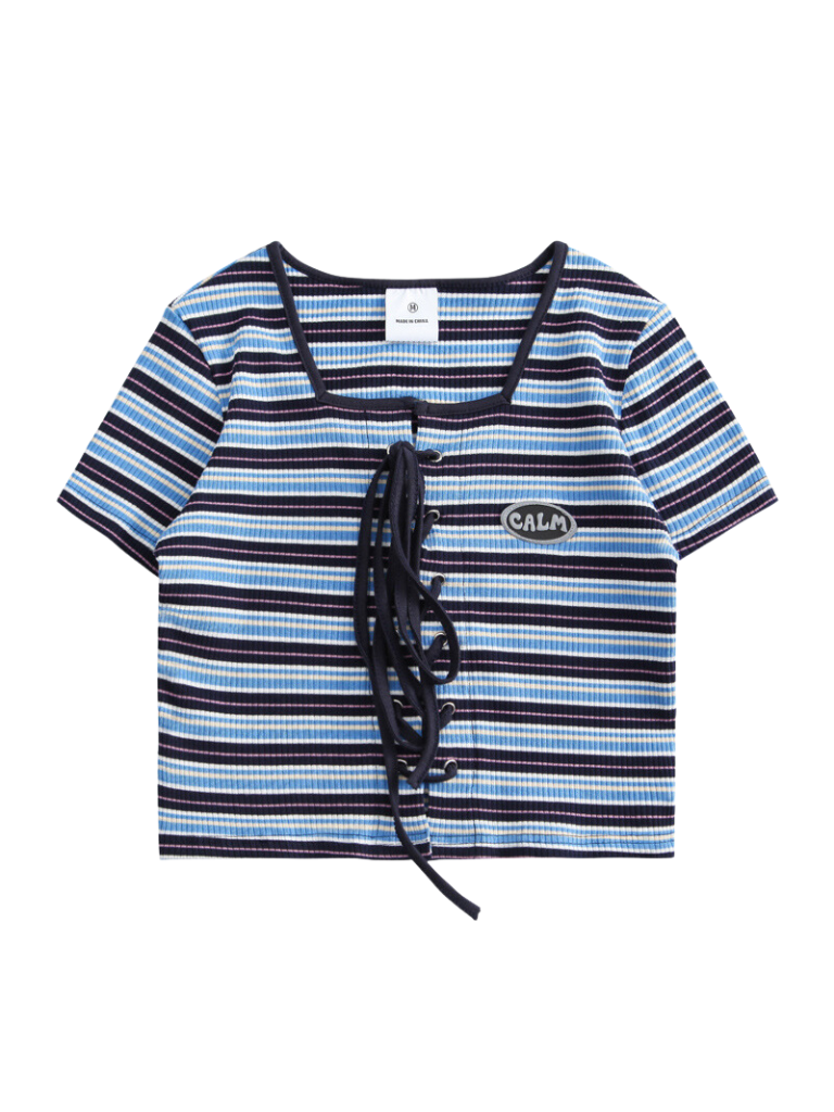 Korean Style Striped Stitch Strap T-Shirt