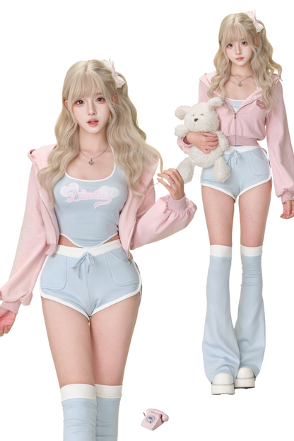 スイートピンキーアメリカンパーカー+トップス+ショートパンツ