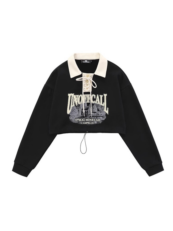 New Style Letter Printed Lapel Short Loose Top