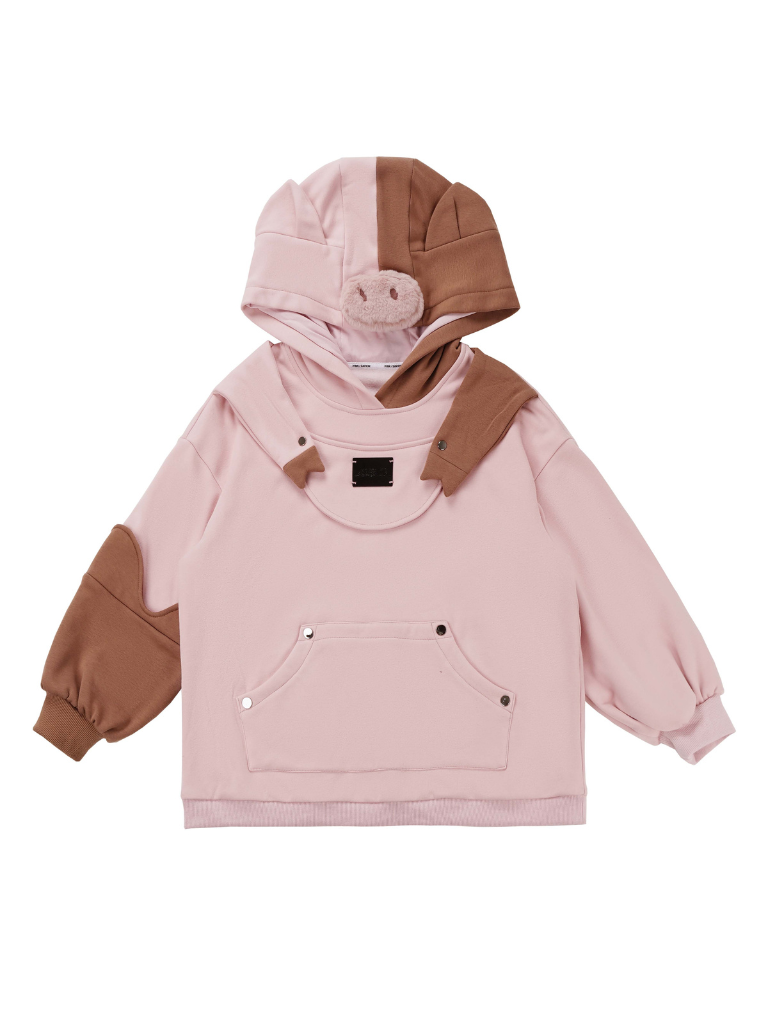 Forest Party Little Pig and Big Wolf Velvet Pink Gray Hooded Design Set